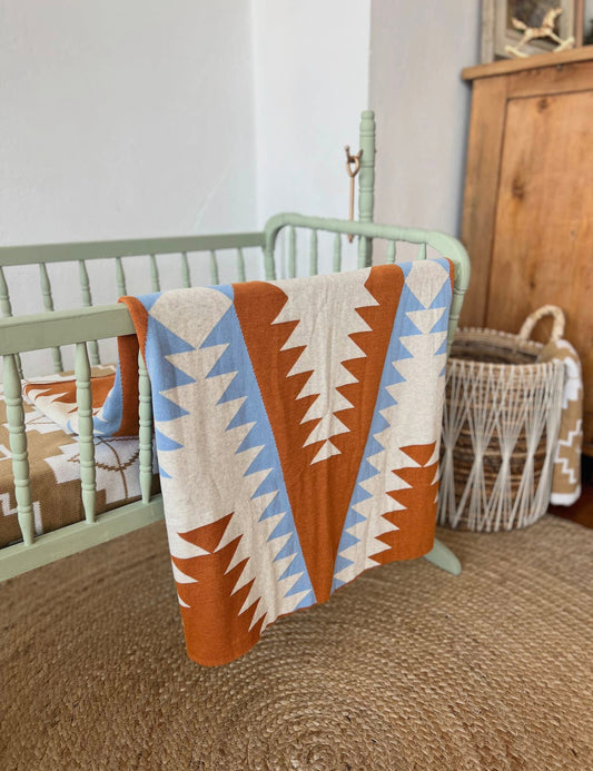 Western Grande Baby Blanket - Blue, Terracotta & Cream