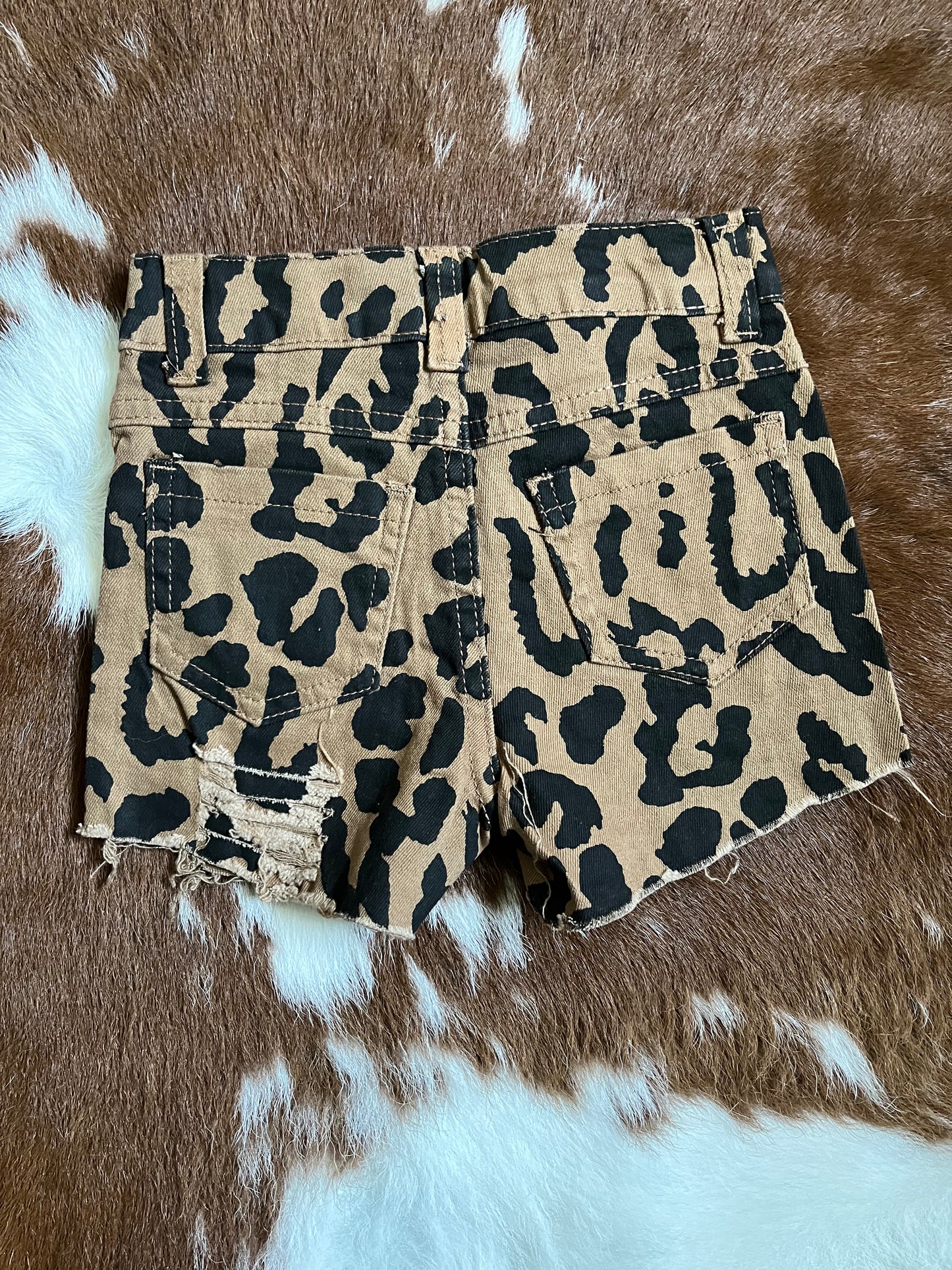 Girls Leopard Jean Shorts
