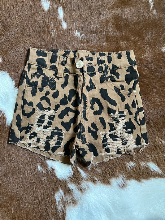 Girls Leopard Jean Shorts